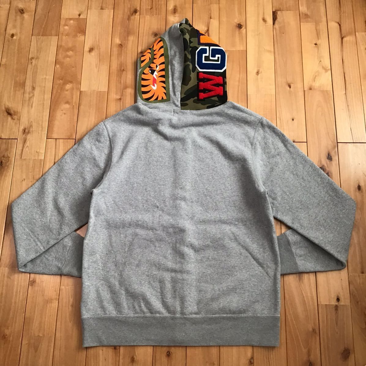 ★XL★ Crazy face tiger shark full zip hoodie グレー × 1st camo a bathing ape  BAPE タイガー シャーク パーカー エイプ ベイプ