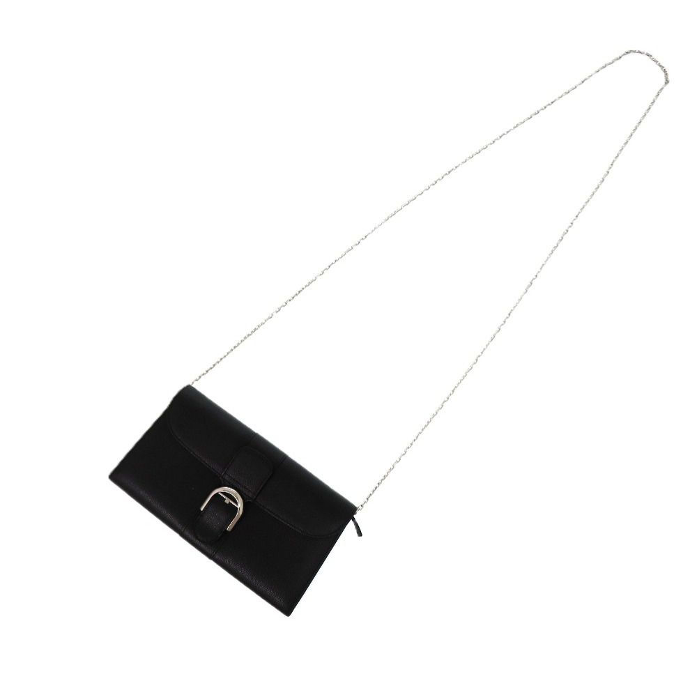 美品 デルボー ブリヨン カーフレザー ブラック 0326 黒 チェーン  