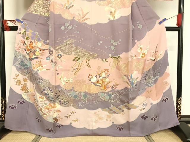 平和屋着物○創業460年・千總 訪問着 駒刺繍 草花文 金彩 伊勢丹扱い  