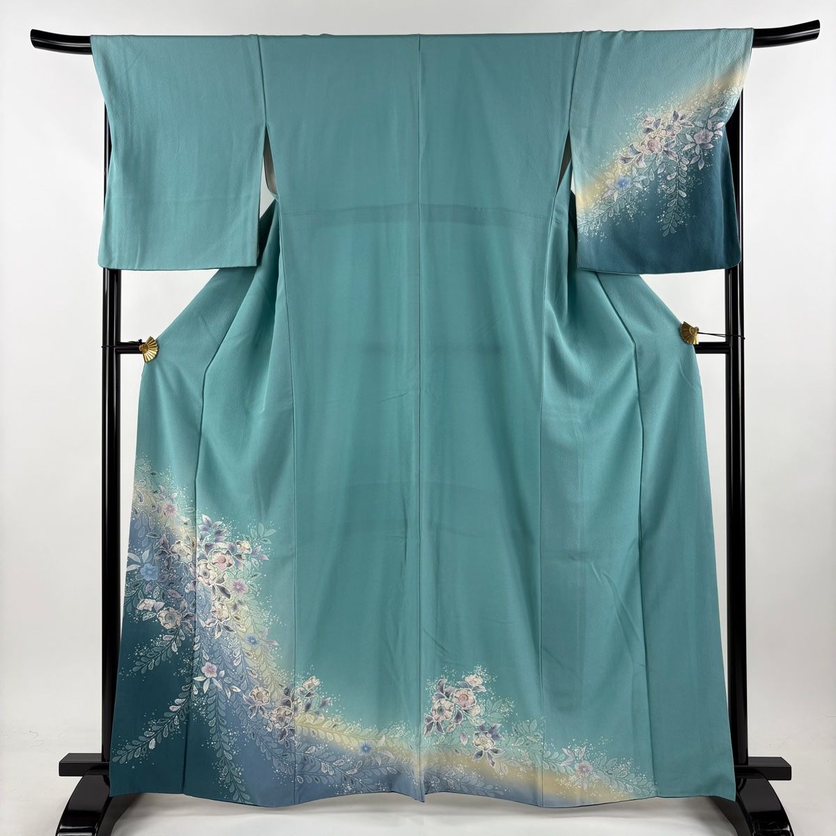 訪問着 身丈164.5cm 裄丈69cm L 袷 辻が花 ぼかし 青緑 正絹 秀品