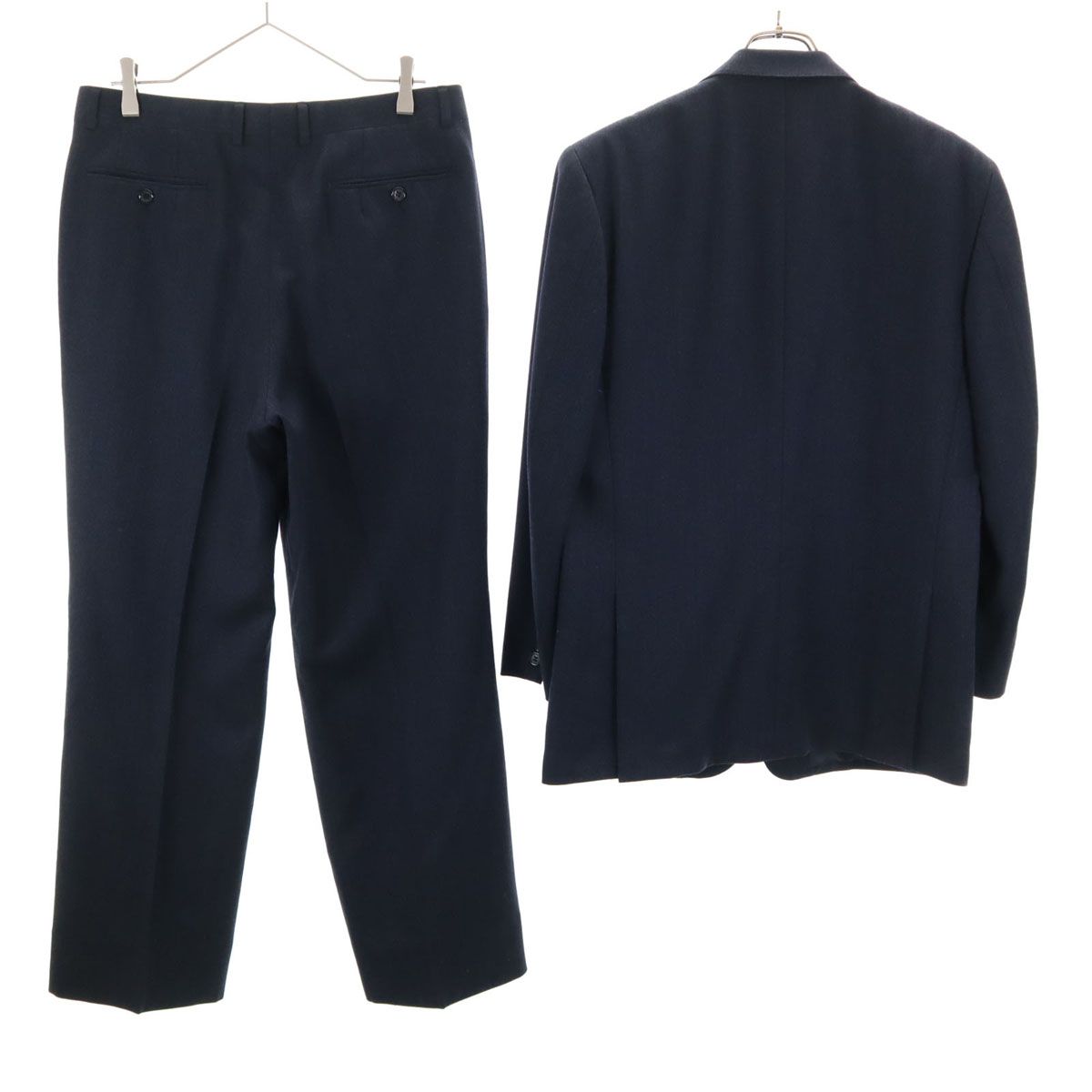 LANVIN ランバン 90s ウール スーツ 上下 セットアップ R48-45 ネイビー系 メンズ 古着