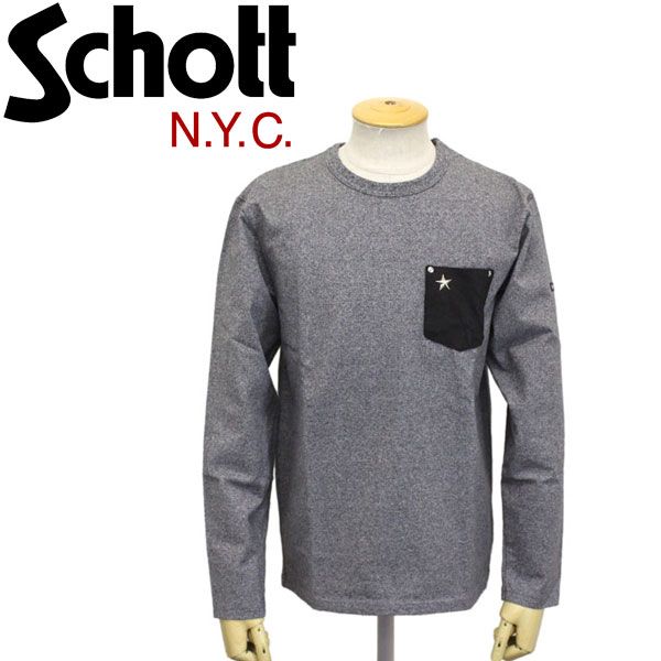 Schott (ショット) 3173078 LEATHER POCKET T-SHIRT ONE STAR レザーポケット ロングTシャツ ワンスター 全4色 14-GREY L