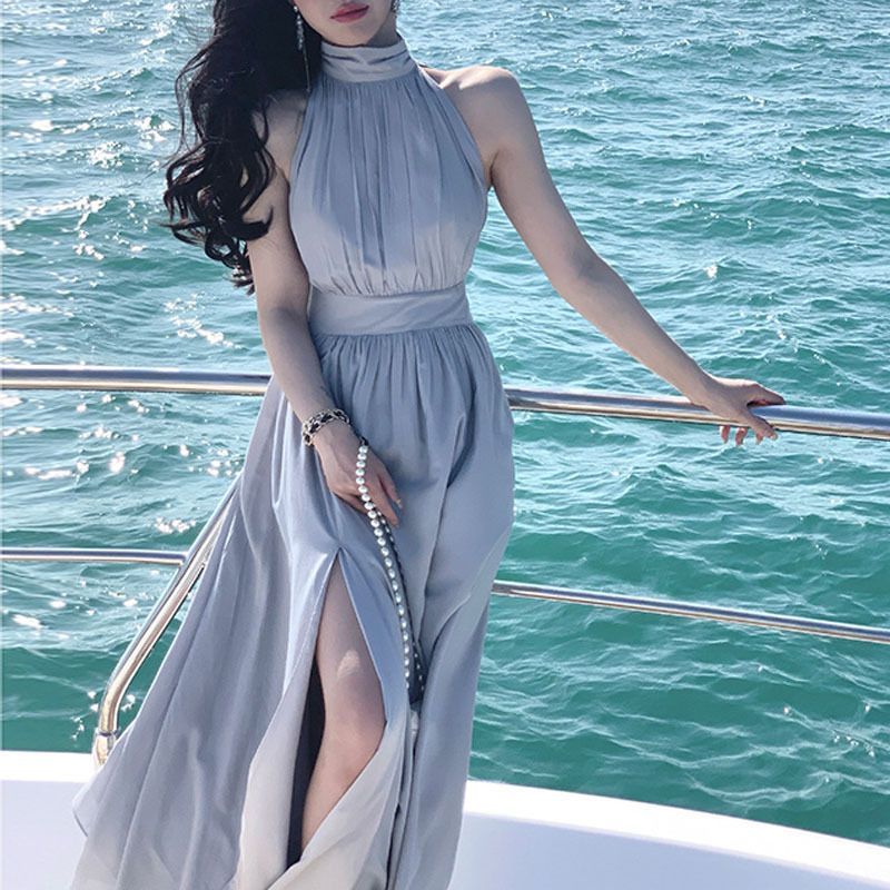 エレガントホルターネックロングドレス☆春夏必須フレンチ エレガントホルターネックロングドレス☆春夏必須フレンチ