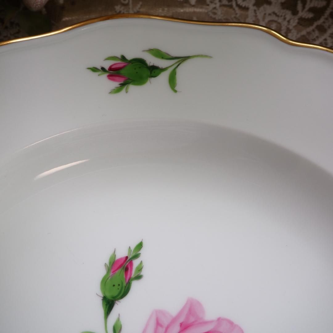 美品　Meissen マイセン ピンクローズ 25cmプレート　薔薇　F7 美品 Meissen マイセン ピンクローズ 25cm ディナープレート 薔薇 F7