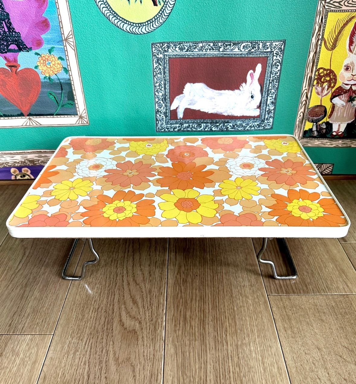 花柄 サイドテーブル 花台 飾り棚 レトロポップ 昭和レトロ 花柄