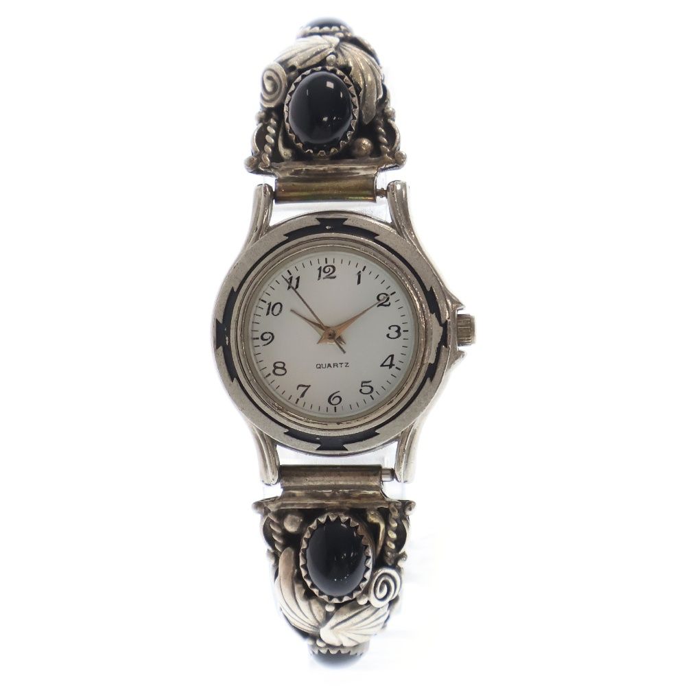 INDIAN JEWELRY (インディアンジュエリー) オニキス装飾腕時計 S.W ウォッチブレス 不動 クオーツ