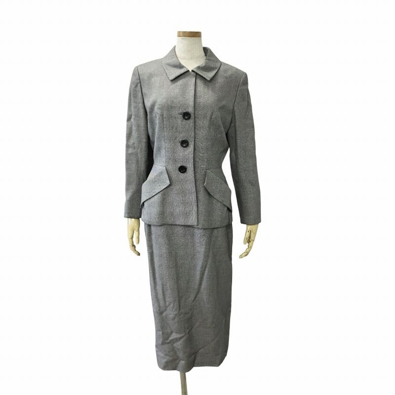 クリスチャンディオール Christian Dior ヴィンテージ セットアップ セレモニー フォーマル スーツ ステン ジャケット タイトスカート シングル ロング丈 9 黒 ブラック 0504