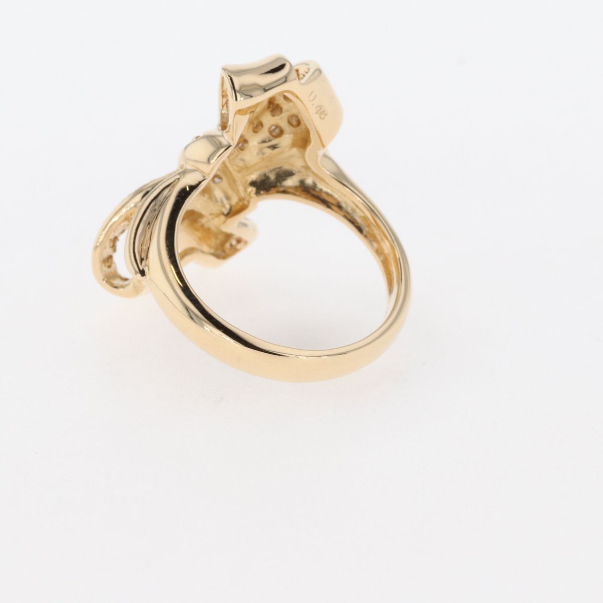 リボンモチーフ デザインリング K18 イエローゴールド メレダイヤ 指輪