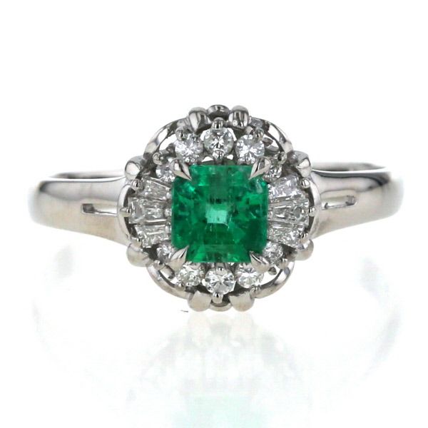 Pt900 プラチナ リング エメラルド 0.63ct ダイヤモンド 0.31ct