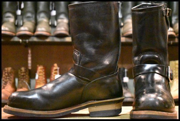 8D PT99プリント 旧シルエット 05年 レッドウィング 2268 エンジニア 黒 ブラック スチールトゥ ブーツ redwing HOPESMORE FJ036