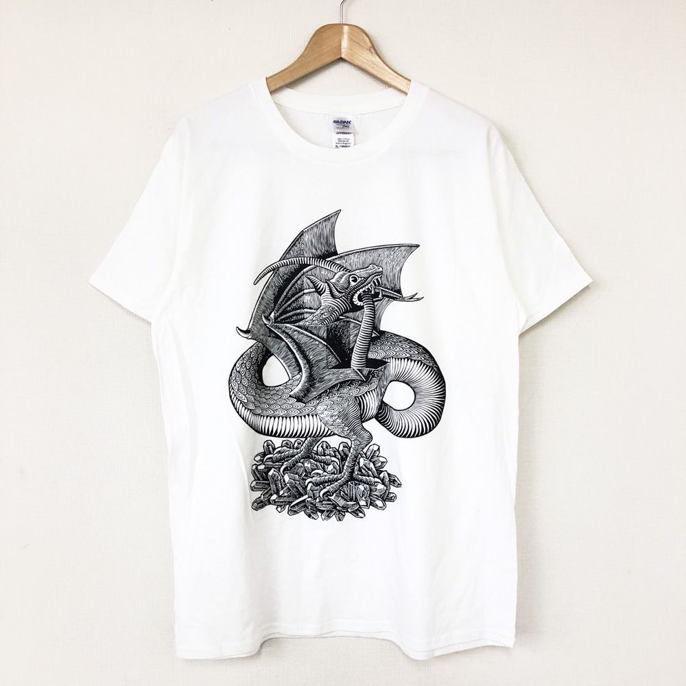 新品 エッシャー M.C.ESCHER ドラゴン アートTシャツ 半袖 白 XL