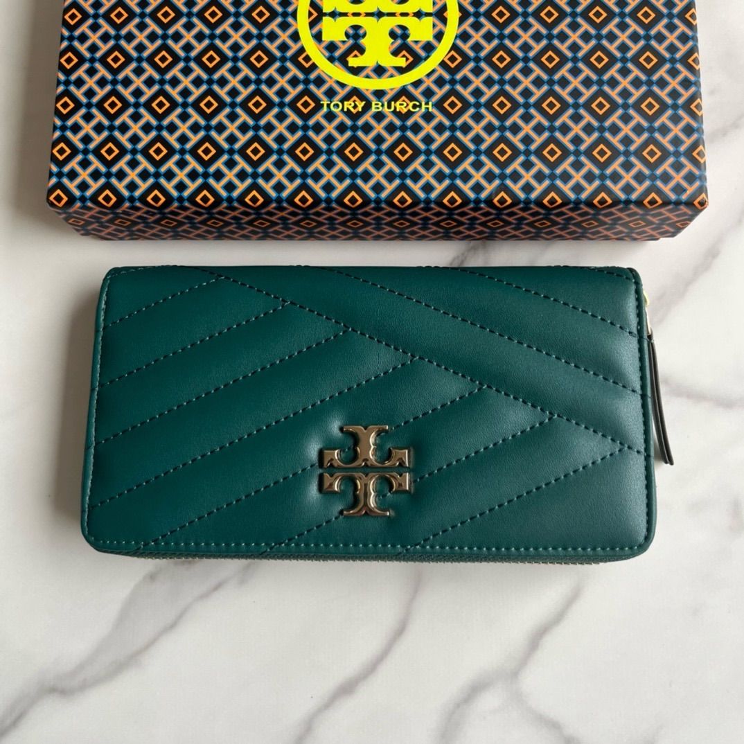 TORY BURCH トリーバーチ キラ シェブロン ジップ コンチネンタル ウォレット　長財布　アウトレット品　グリーン #56605