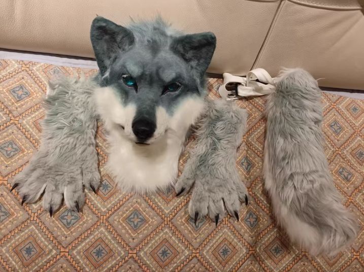 着ぐるみヘッド 犬 ライトブルー ケモノ ファースーツ ファースーツ 着ぐるみセット NO.144 青 ブルー 犬 ケモノ