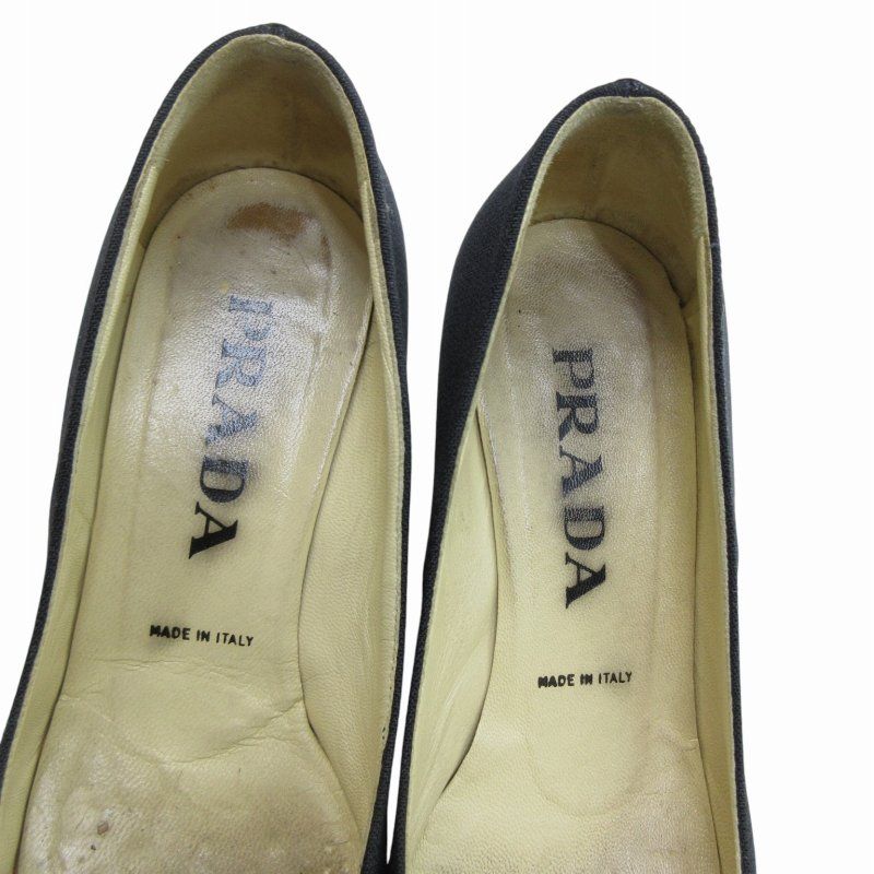 プラダ PRADA スクエアトゥ パンプス サテン フォーマル 黒