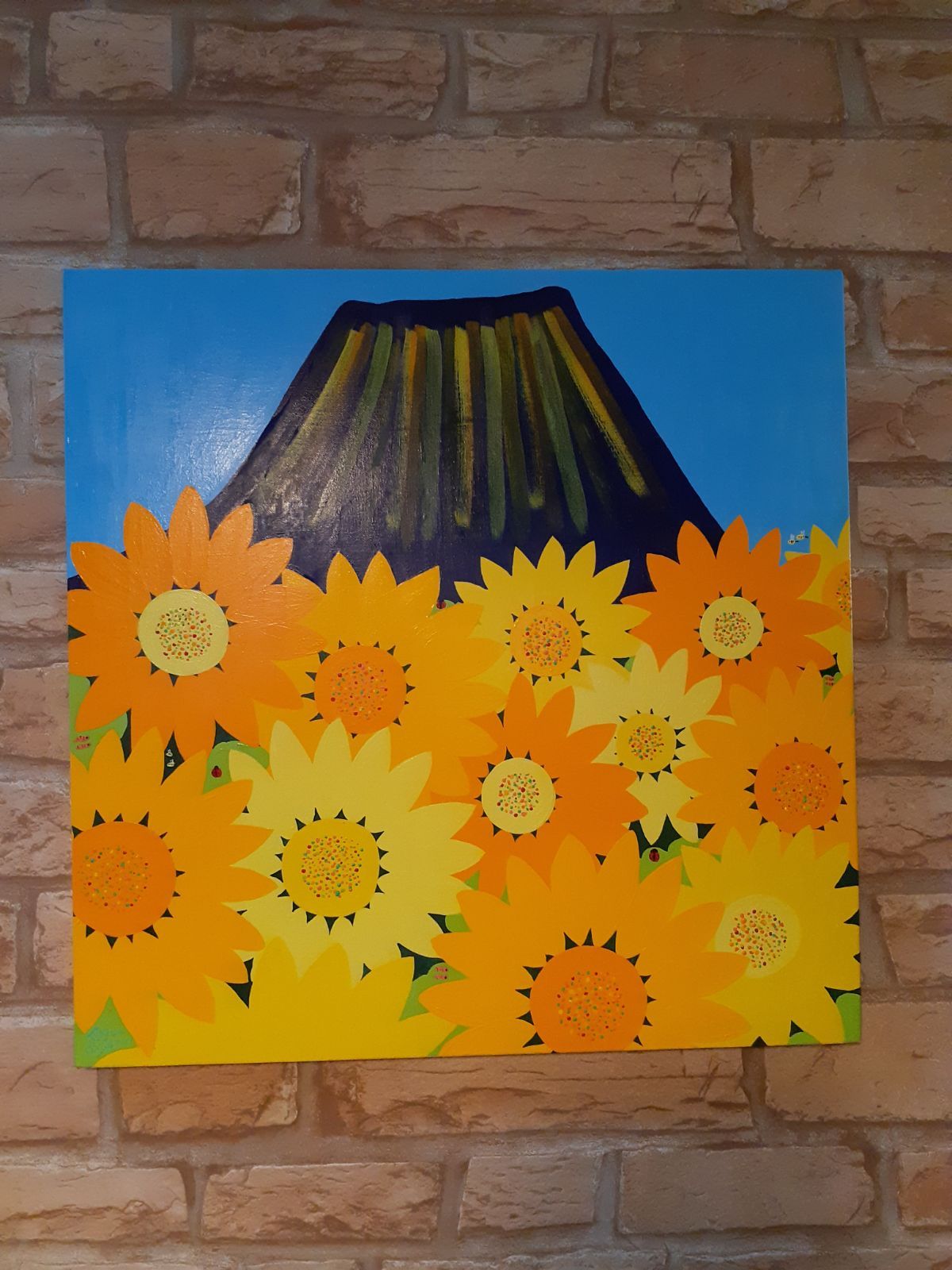 世界の窓からこんにちは　ハッピー太陽画家　小楠アキコ作品　19×14cm　額付 ハッピー太陽アート作品店 - メルカリShops