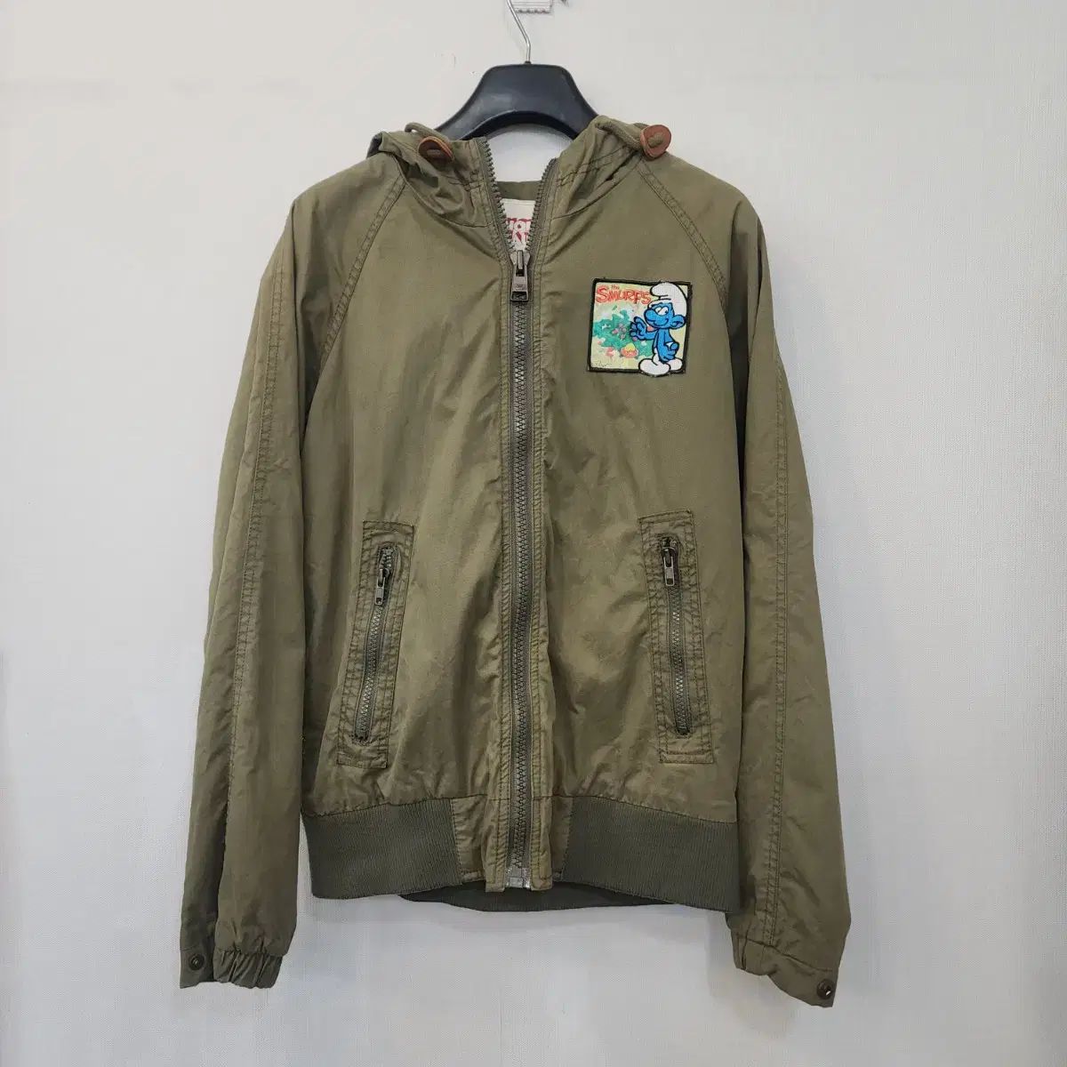 ホール 家 _スマーフ パッチ フード ジップアップ ブルゾン カーキ