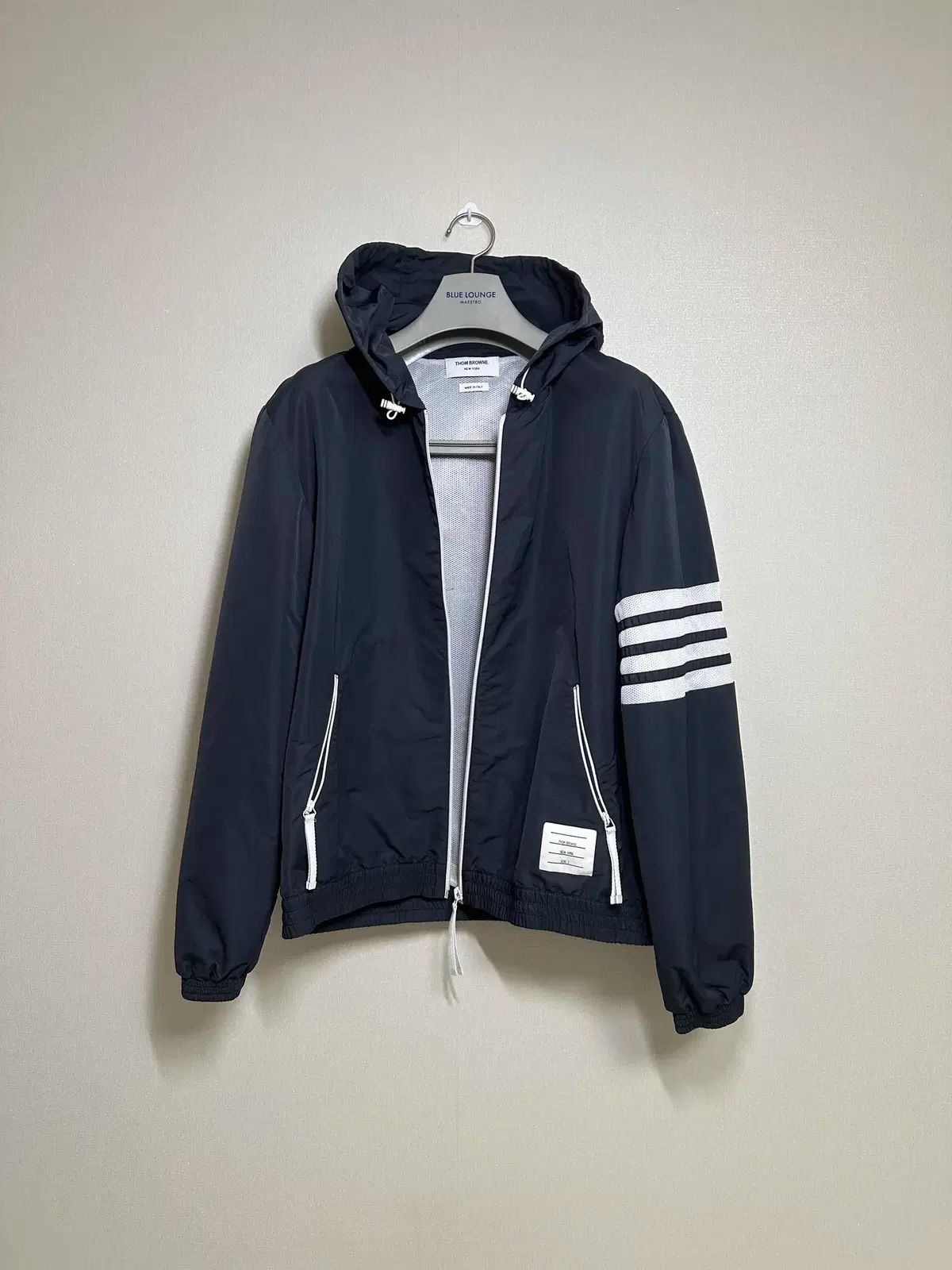 2size Thom Browne トム ブラウン 百貨店販売モデル 斜線 リップストップ フード ウィンド ブレーカー ネイビー
