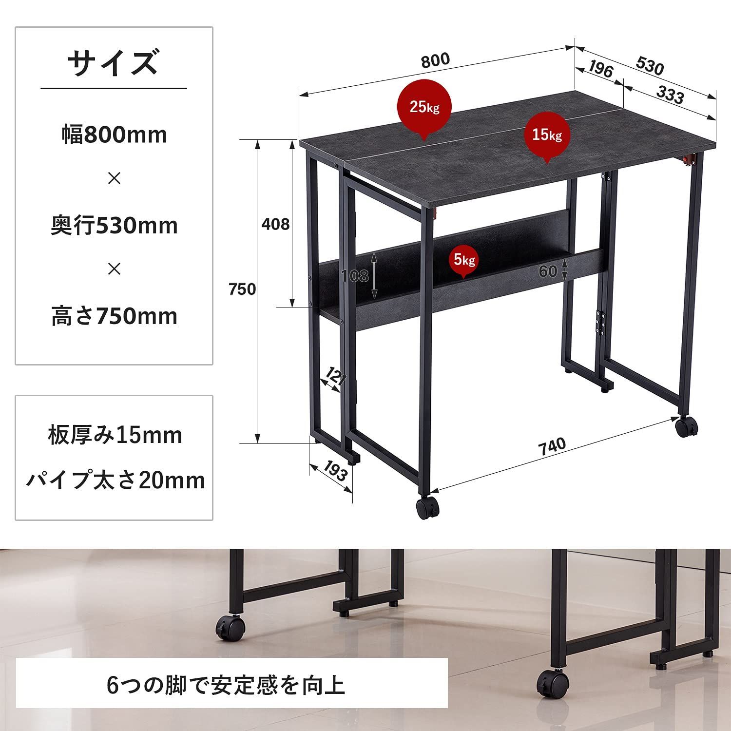 色: ブラックストーン・マット黒】SYALEN 折りたたみデスク テレワークデ-