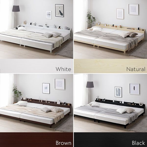 ベッド クイーン 160(SS+SS) 国産ポケットコイルマットレス グレージュ 低床 連結 照明 棚付 宮付 コンセント すのこ[21] 送料無料ベッド クイーン 160 (SS＋SS) 国産ポケットコイル