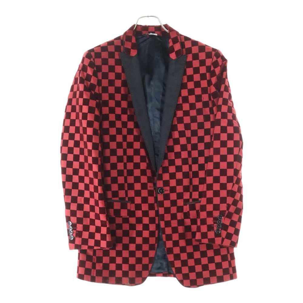 DOLCE - GABBANA ドルチェアンドガッバーナ ベロア ブロックチェック 1B テーラードジャケット レッド G2966T