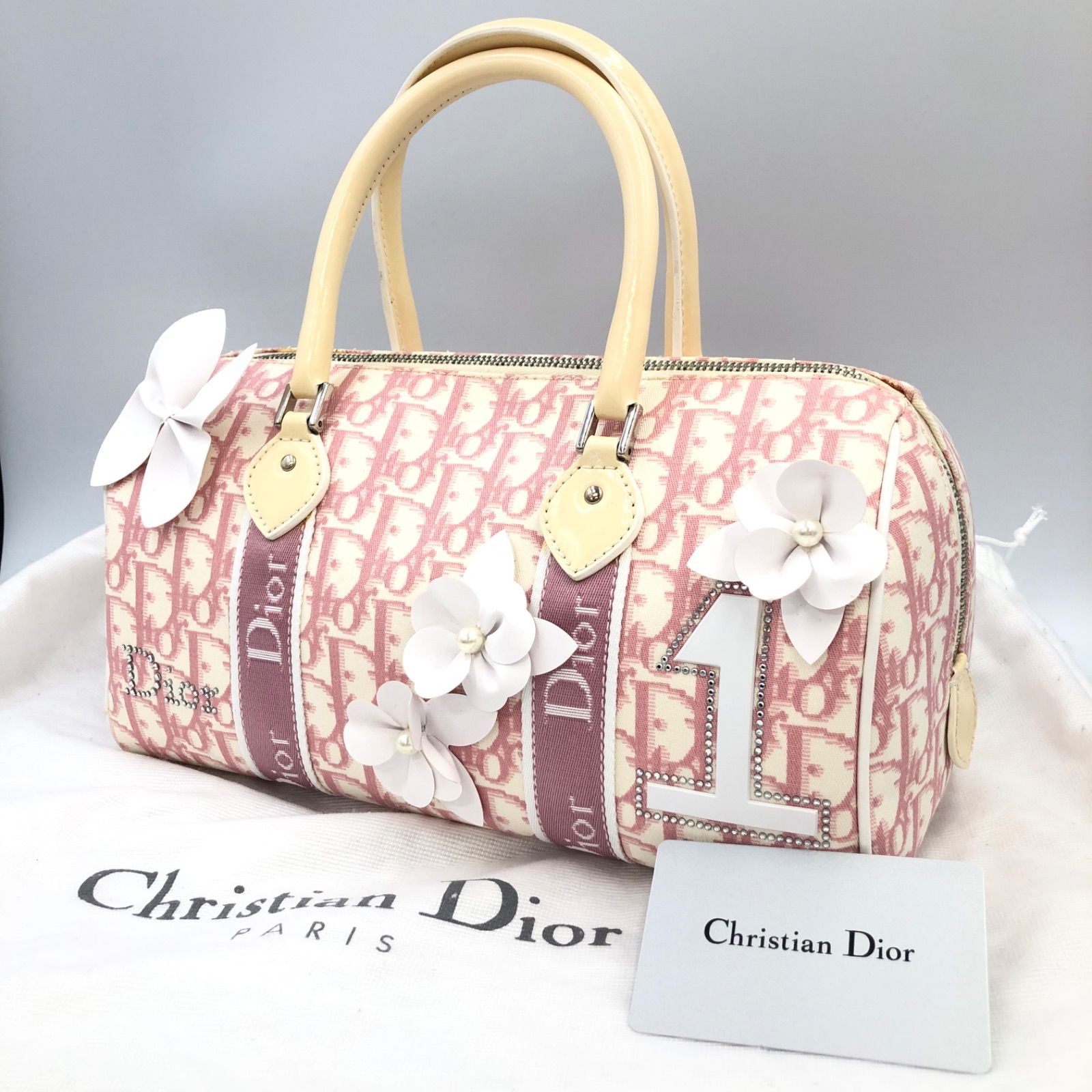 Christian Dior トロッターロゴ ボストン ハンドバッグ ピンク 極美品 クリスチャンディオール トロッター ミニ ボストン