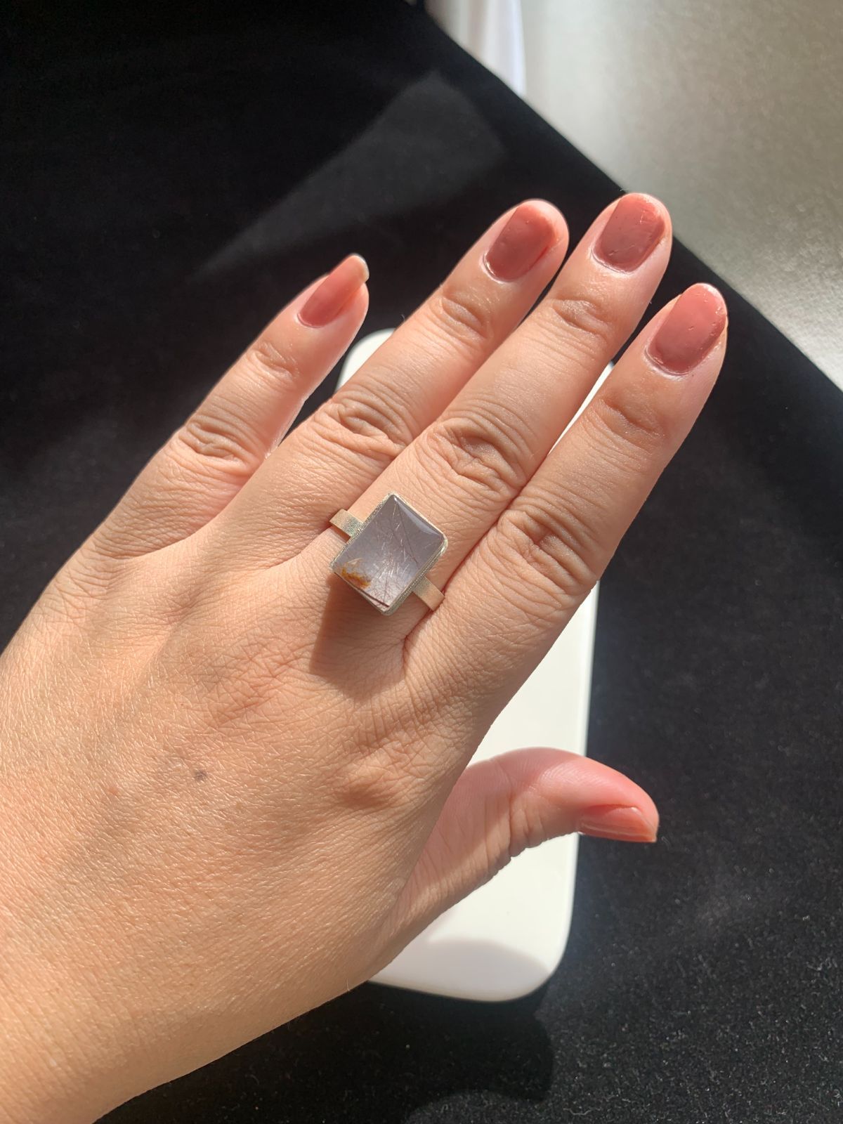 イエーロージェード×ルチルクォーツ ダブレットストーンリング シルバー 28 1点もの イエーロージェード×ルチルクォーツ ダブレットストーン