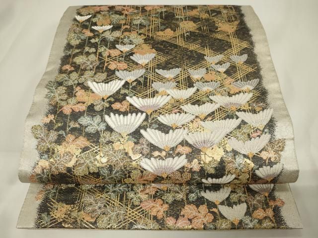 平和屋着物◎六通柄袋帯 唐織 作家物 蒔絵菊尽 金銀糸 正絹 逸品