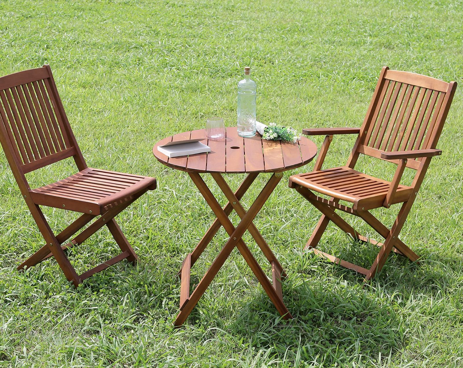 100％品質保証。 ガーデン テーブル ラウンド 幅68.5×奥行68.5×高さ72cm ブラウン 天然木 折りたたみ パラソルホールつき デザイン