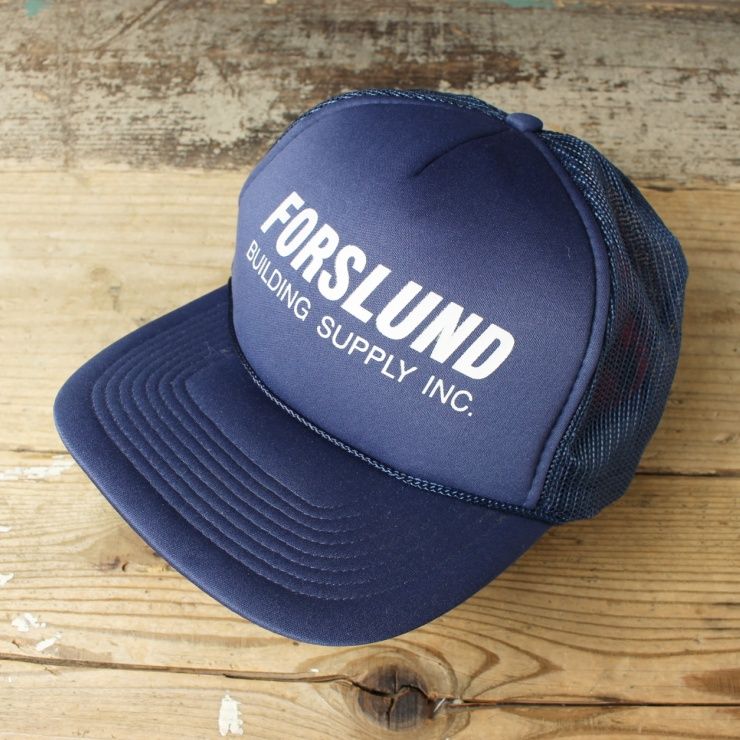 80s 90s USA FORSLUND メッシュキャップ 帽子 ネイビー ブルー フリーサイズ アメリカ古着　111324aw116