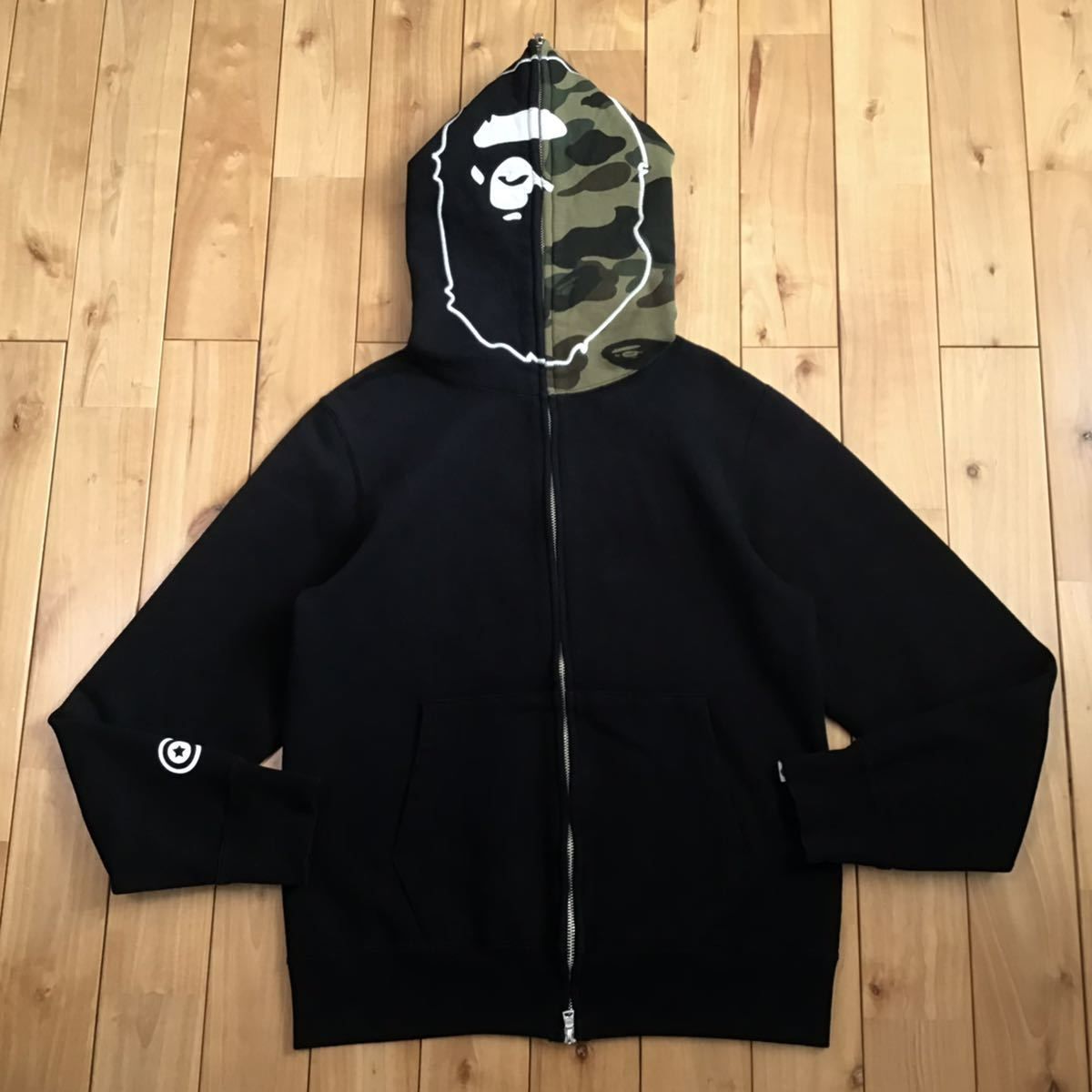 APE head full zip Hoodie Mサイズ ブラック 1st camo green a bathing 