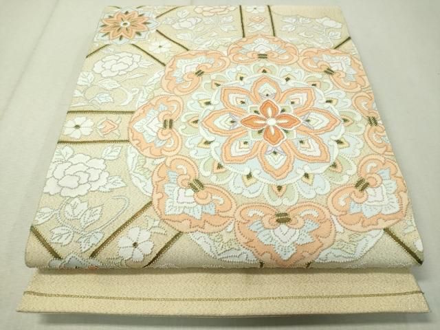 mp136 相良刺繍 太鼓柄 袋帯 中国三大刺繍 正絹 仕立て上り 平和屋着物◎中国三大刺繍 相良刺繍 太鼓柄袋帯 作家物 手描き