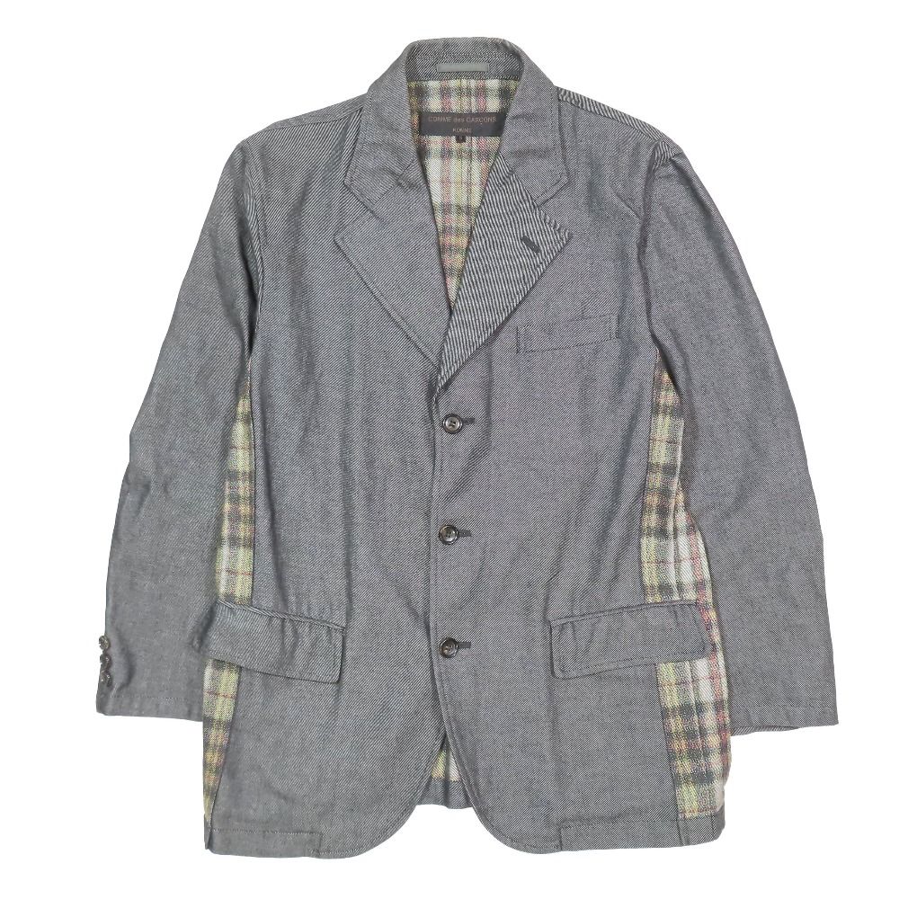 02ss COMME des GARCONS HOMME コムデギャルソンオム 製品洗い加工 チェック柄 切替 3B テーラードジャケット ブレザー グレー S メンズ 古着