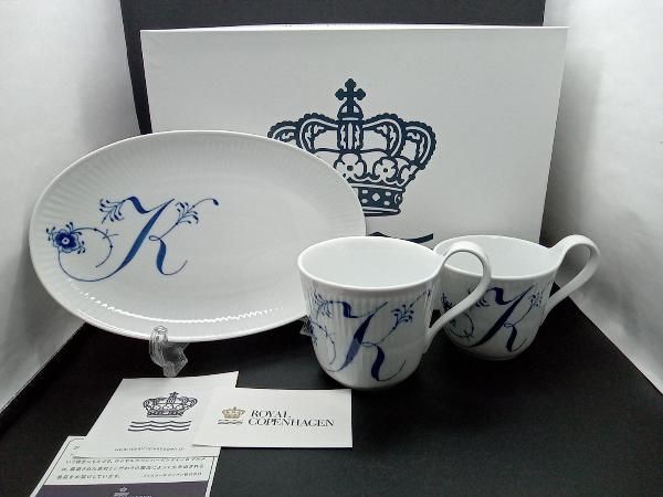 ROYAL COPENHAGEN アルファベットコレクション【イニシャルK】ペアマグカップ(大小)＋オーバルプレート セット ロイコペ マグ・ミニマグ  - メルカリ