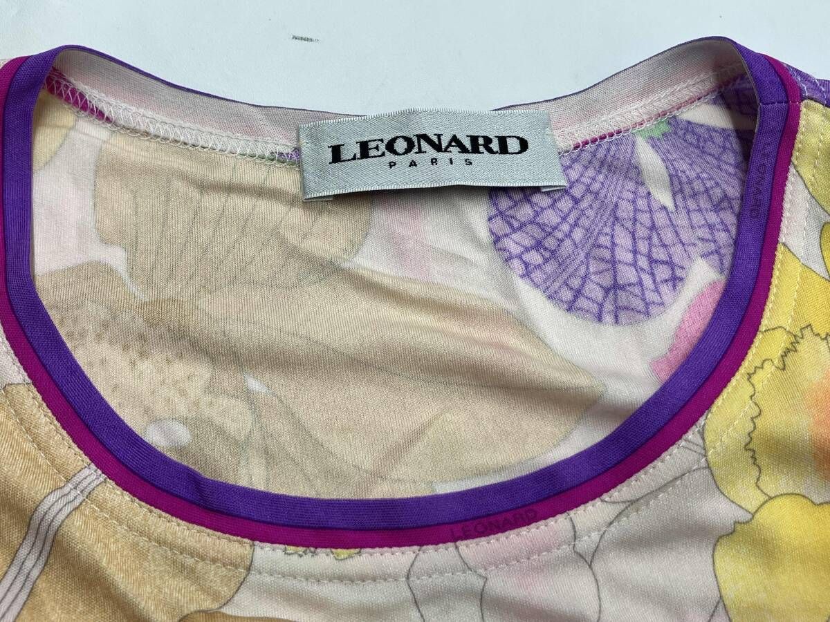LEONARD 半袖カットソー レオナール 半袖Tシャツ 総柄 花柄 シルク100