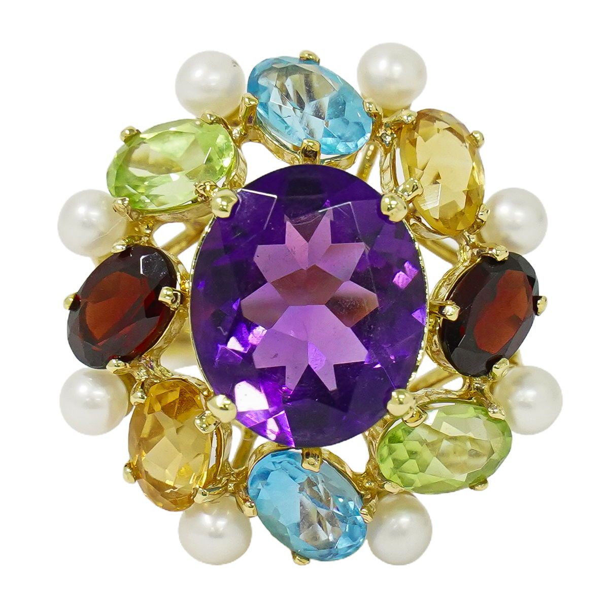 本物 パール ピンクストーン K18 YG リング 指輪 13号 イエロー  