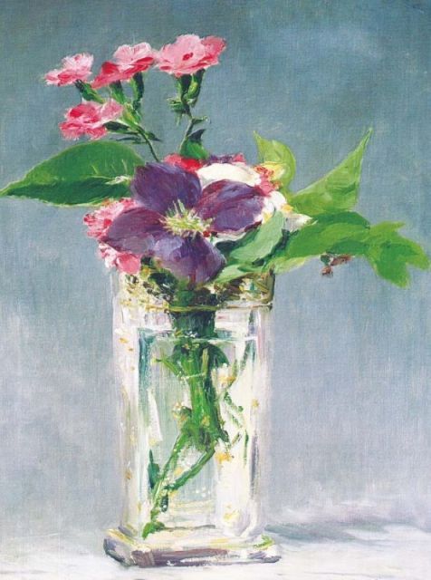 種類2：f6 額絵 マネ ガラス花瓶の中のカーネーションとクレマティス