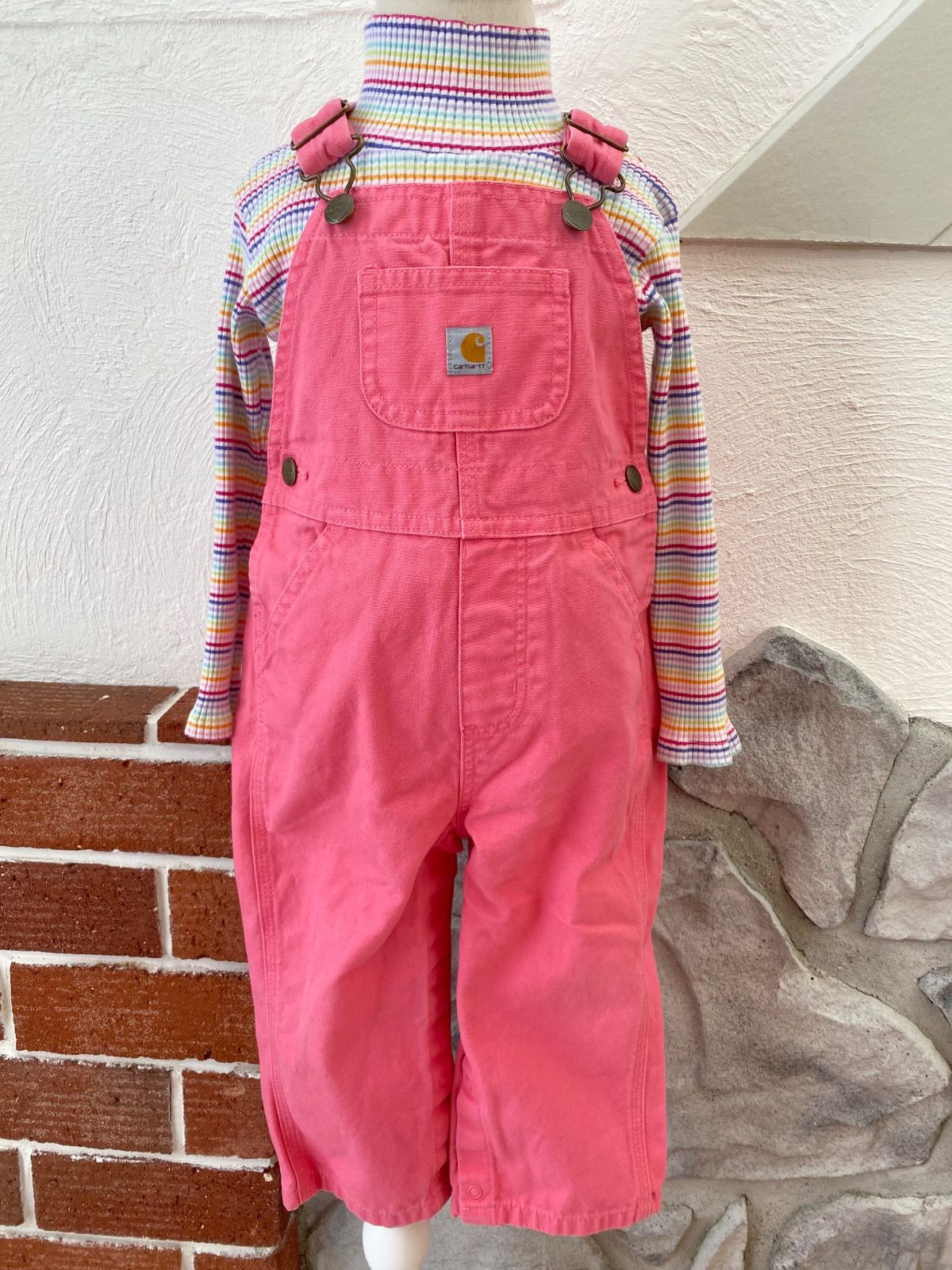 Size 90 カーハート ピンク オーバーオール タートルネック ロンパース セット