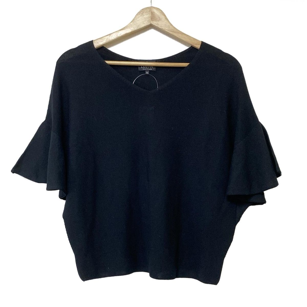 LANVIN COLLECTION - LANVIN COLLECTION(ランバンコレクション) 半袖セーター サイズ38 M レディース - 黒 Vネック LANVIN COLLECTION(ランバンコレクション) 半袖セーター サイズ