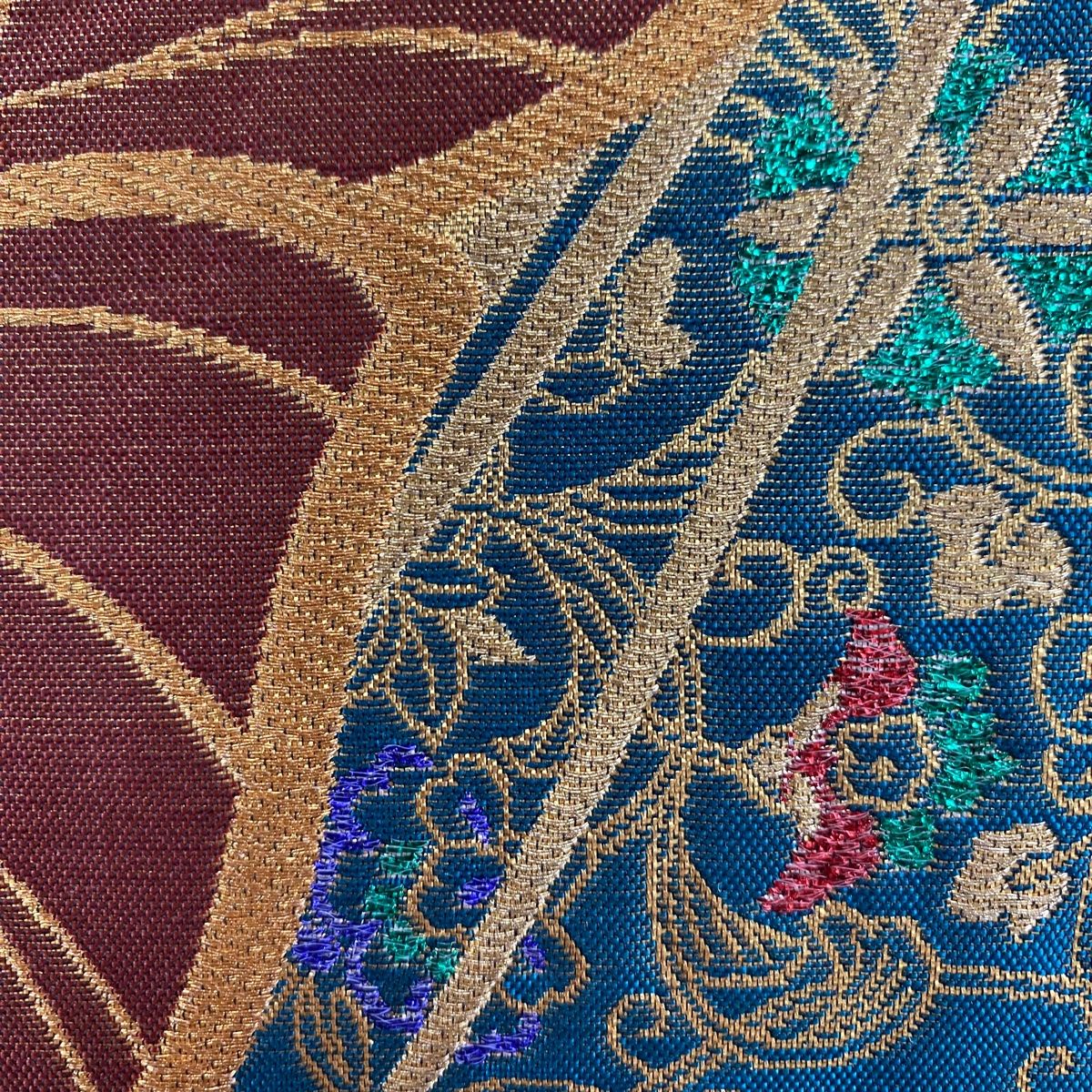 袋帯 美品 秀品 草花 花唐草 金糸 箔 金色 六通 正絹 【中古