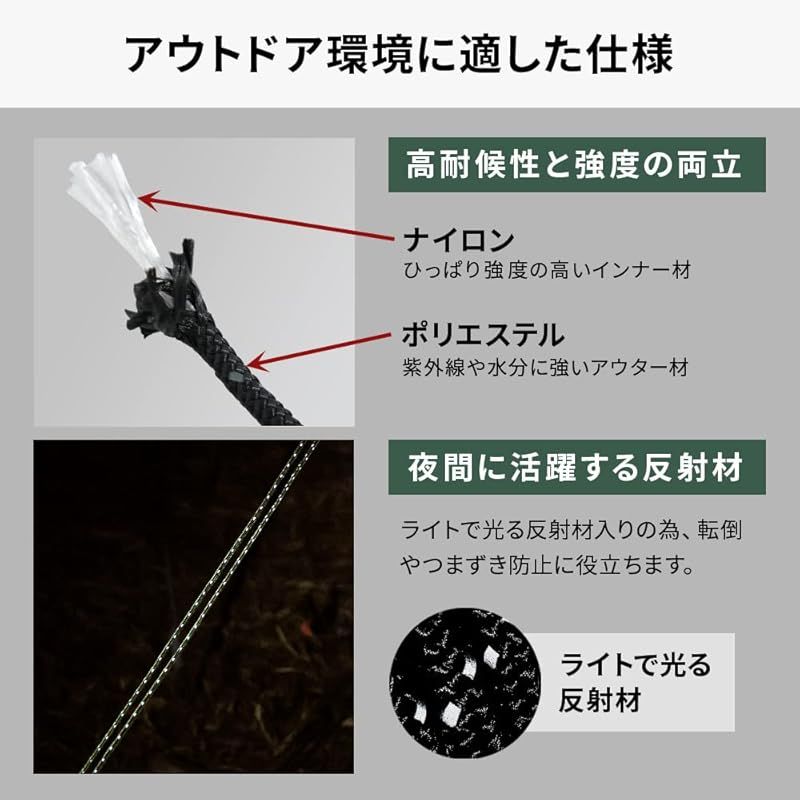 キャンプグリーブ 反射材入りパラコード 3mm/4mm/5mm ガイロープ 30m/50m巻 耐荷重240kg/350kg/420kg 自在金具12個付 継ぎ目なしノーカット テントロープ キャンプ (50, グレー/4mm) 反射材入りパラコード キャンプグリーブ 3mm⁄4mm⁄5mm 耐荷重240kg⁄350kg⁄420kg 30m⁄50m巻 在庫処分キャンプグリーブ