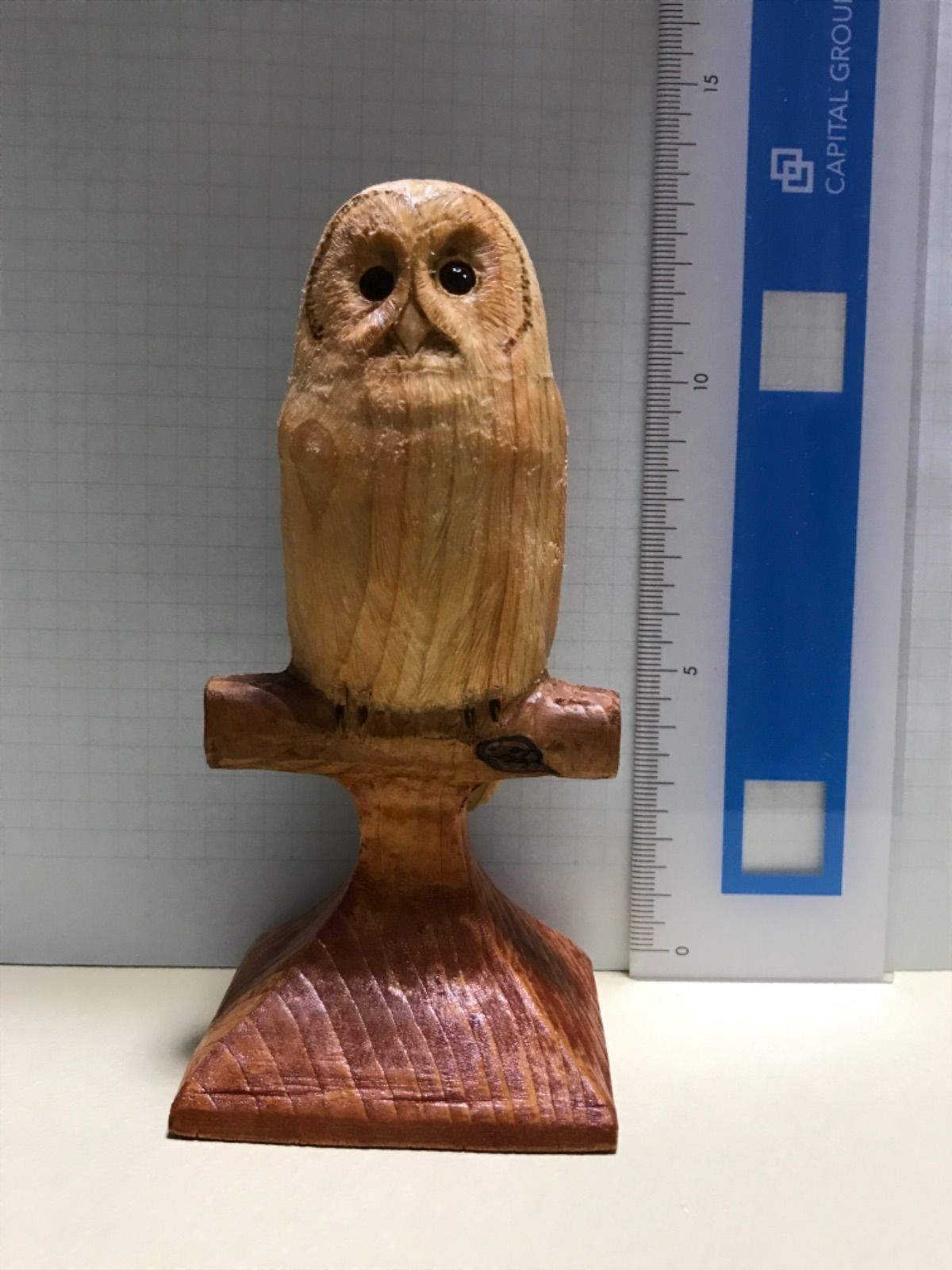 「フクロウ」ヒノキ一刀彫り 正面