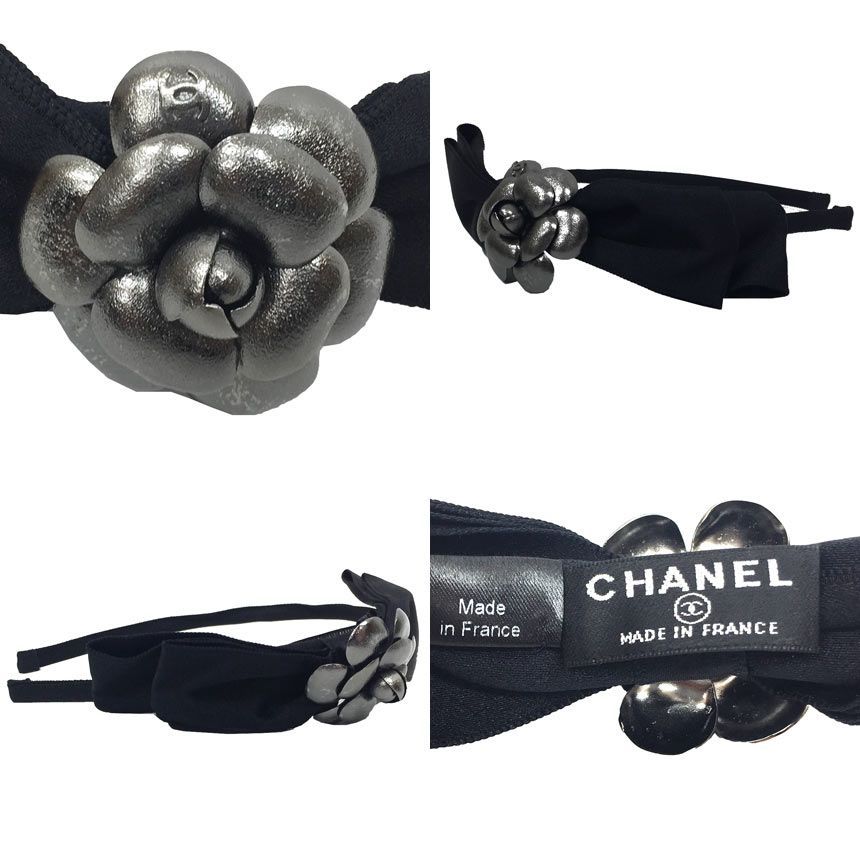 CHANEL　カチューシャ　カメリア　リボン　ブラック　美品　aq8910 セール CHANEL シャネル カチューシャ カメリア リボン ブラック