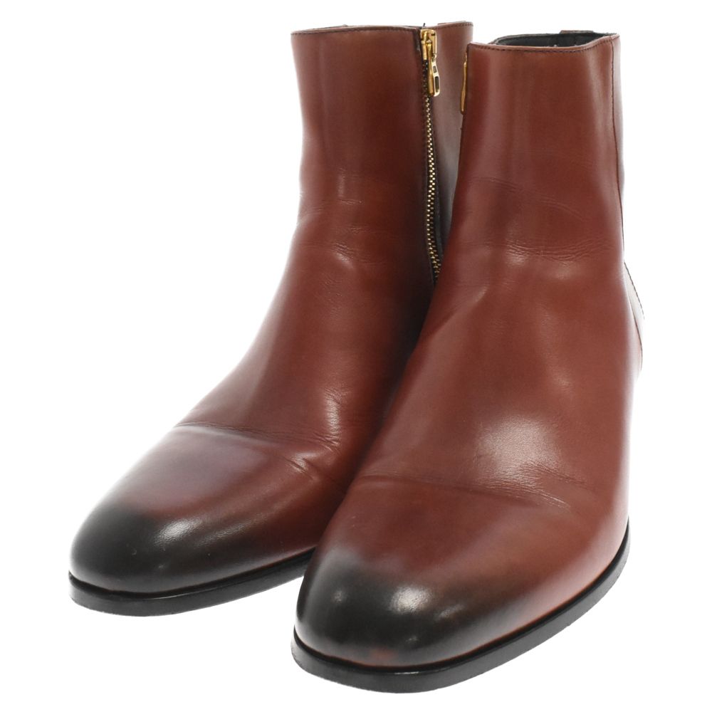 dunhill (ダンヒル) サイドジップ レザー ヒールブーツ ブラウン
