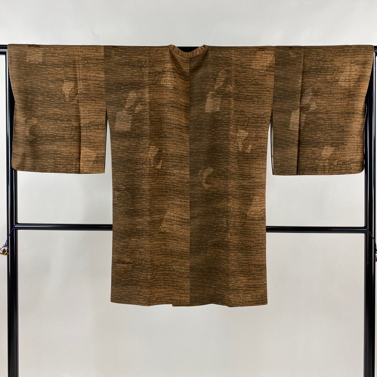 道行 身丈93.5cm 裄丈67.5cm L 和装コート 角衿 幾何学模様 地紋 茶色 正絹 秀品