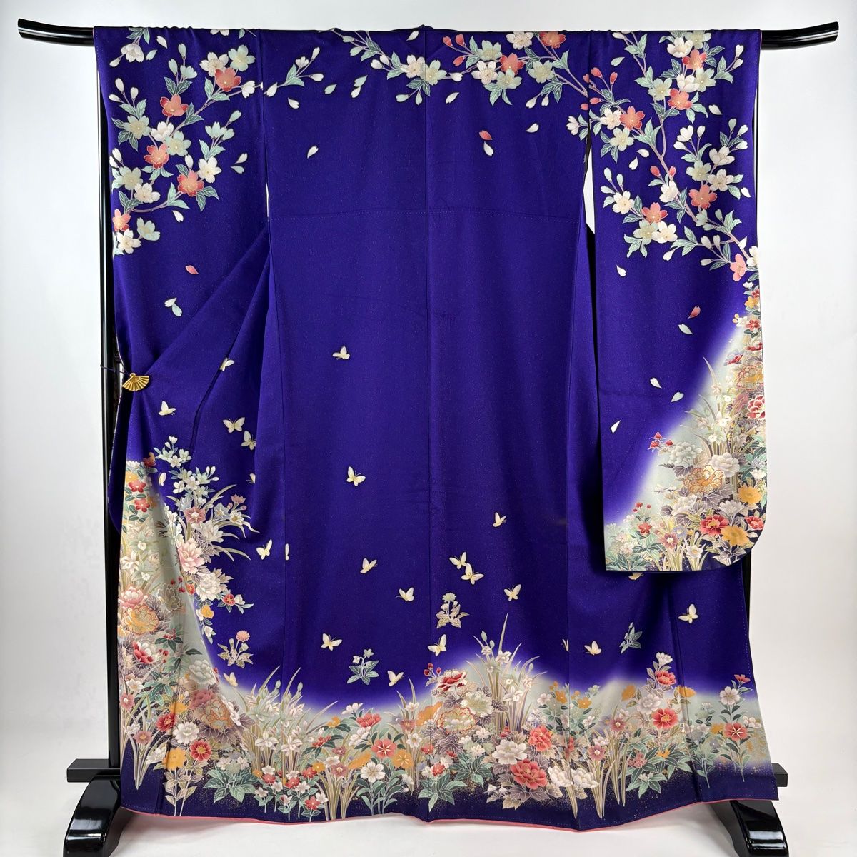 【限定価格!】新品未使用 正絹 ❀花蝶柄❀ 長襦袢 振袖 身丈165.5cm 裄丈67cm M 袷 花籠 蝶 金通し ぼかし 青紫