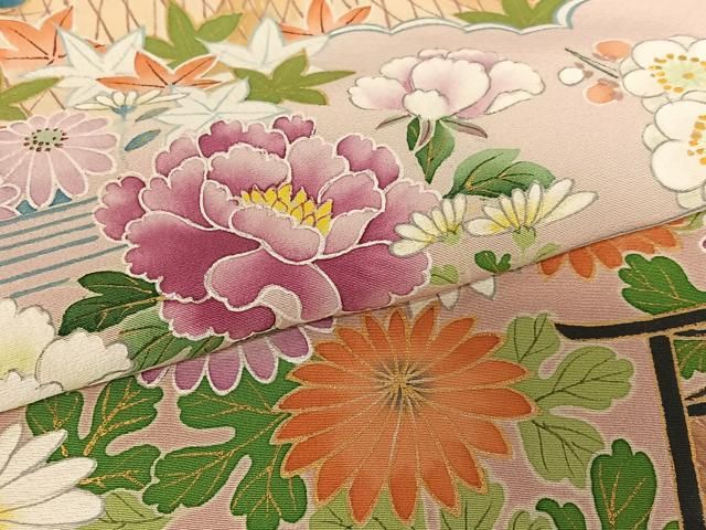 平和屋着物○訪問着 友禅 風景花文 暈し染め 正絹 逸品 AABE0246ck