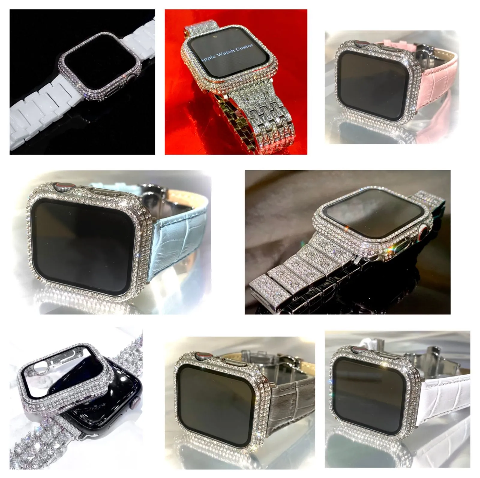 クリスタルシルバー⭐︎AppleWatchカバー 保護 高級glass ケース