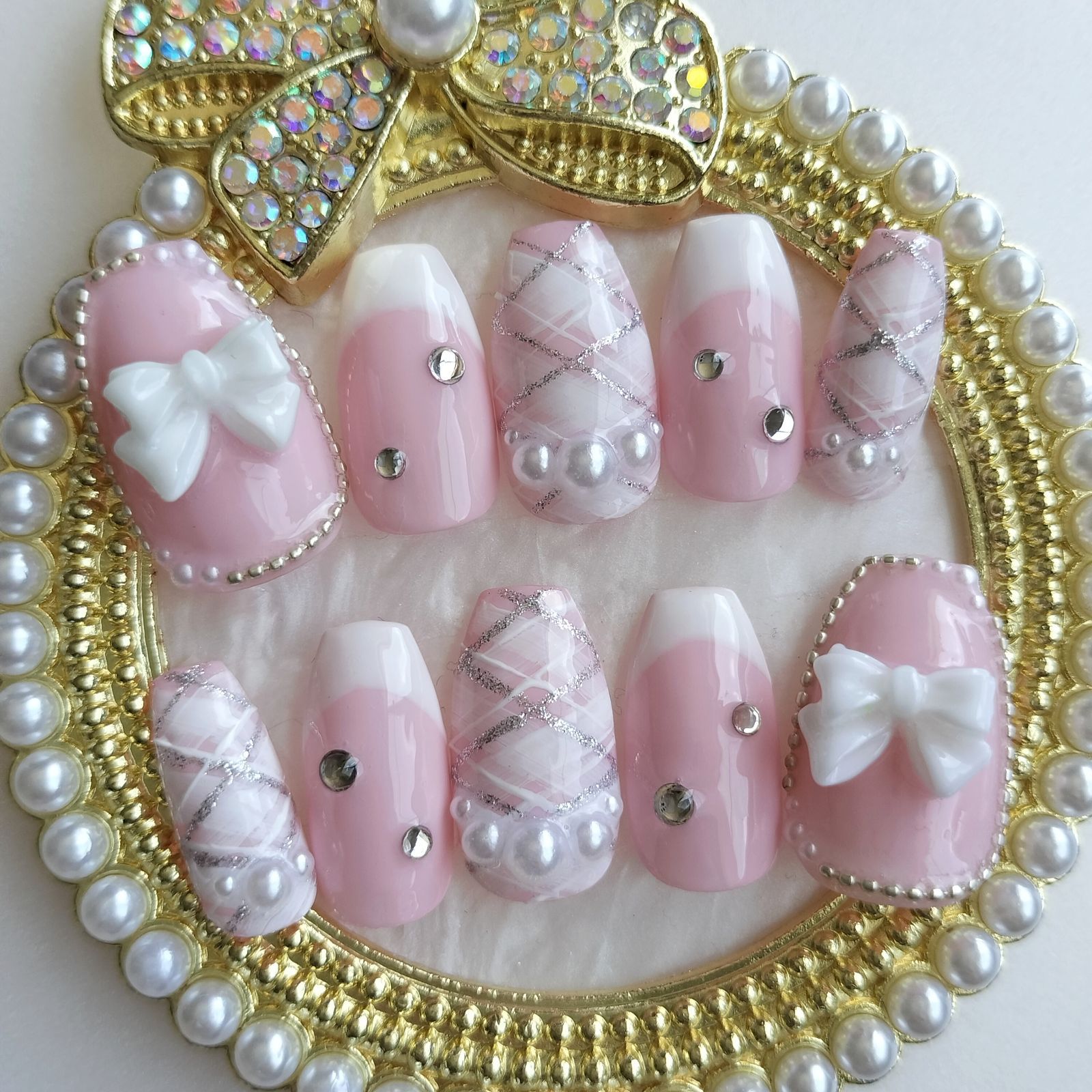 現品 ネイルチップ 量産型 地雷系 推し ガーリー リボン - メルカリ 