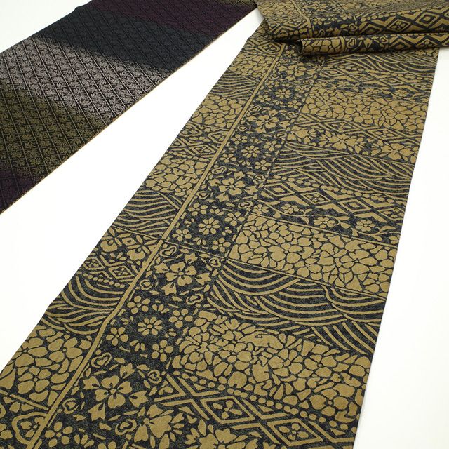 袋帯 京都 編み 西陣 全通 長尺 ロングサイズ ふくよか 花唐草 中古 kp1832 