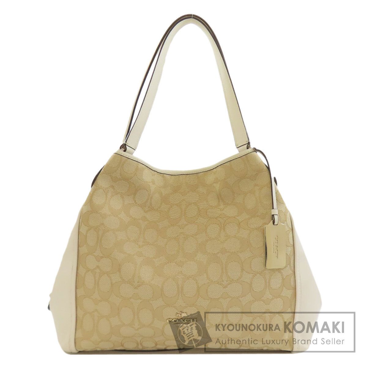 極美品【COACH】コーチ　ハンドバッグ　イーディー　キャンバス　レザー COACH】コーチ コーティングキャンバス レザー シグネチャー
